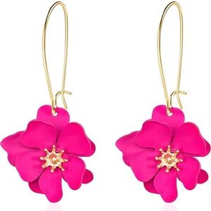 Botanical Gold and Pink Floral Fashion Earrings